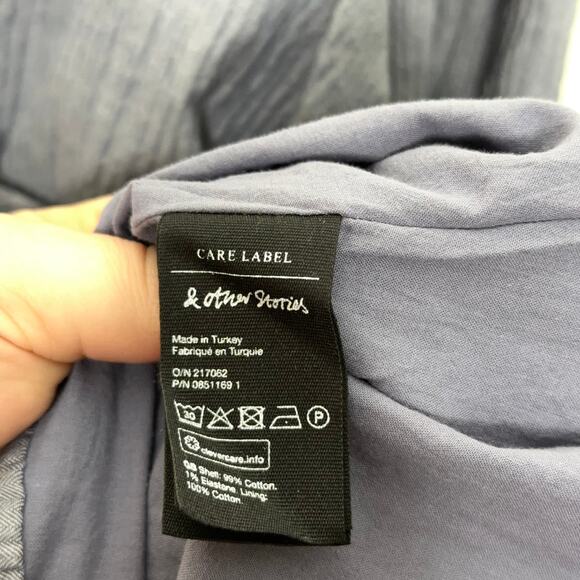 & OTHER STORIES Shirred Seersucker Crinkle Texture Mini Dress Pale Blue {VV41} - Picture 7 of 7